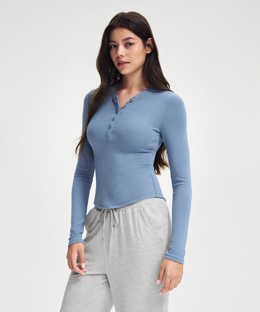 Ribbed Modal Button Long Sleeve