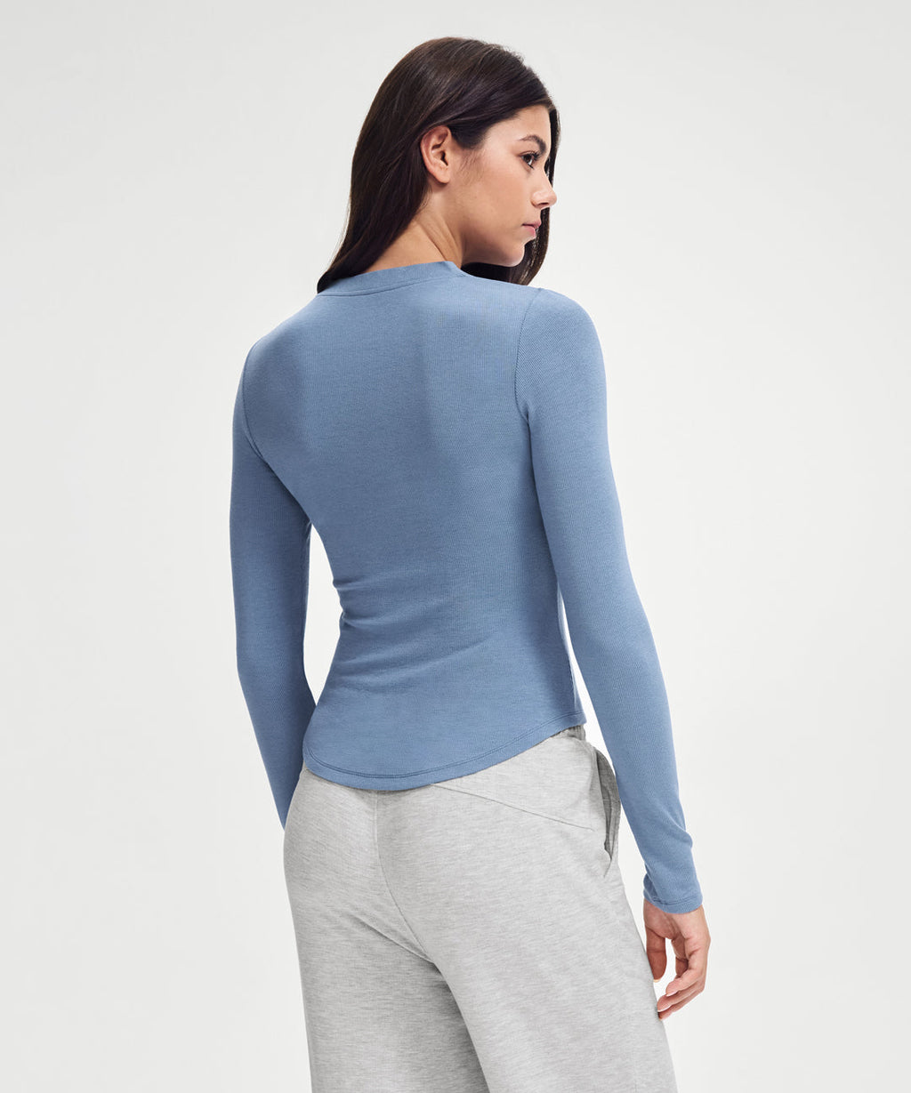 Ribbed Modal Button Long Sleeve