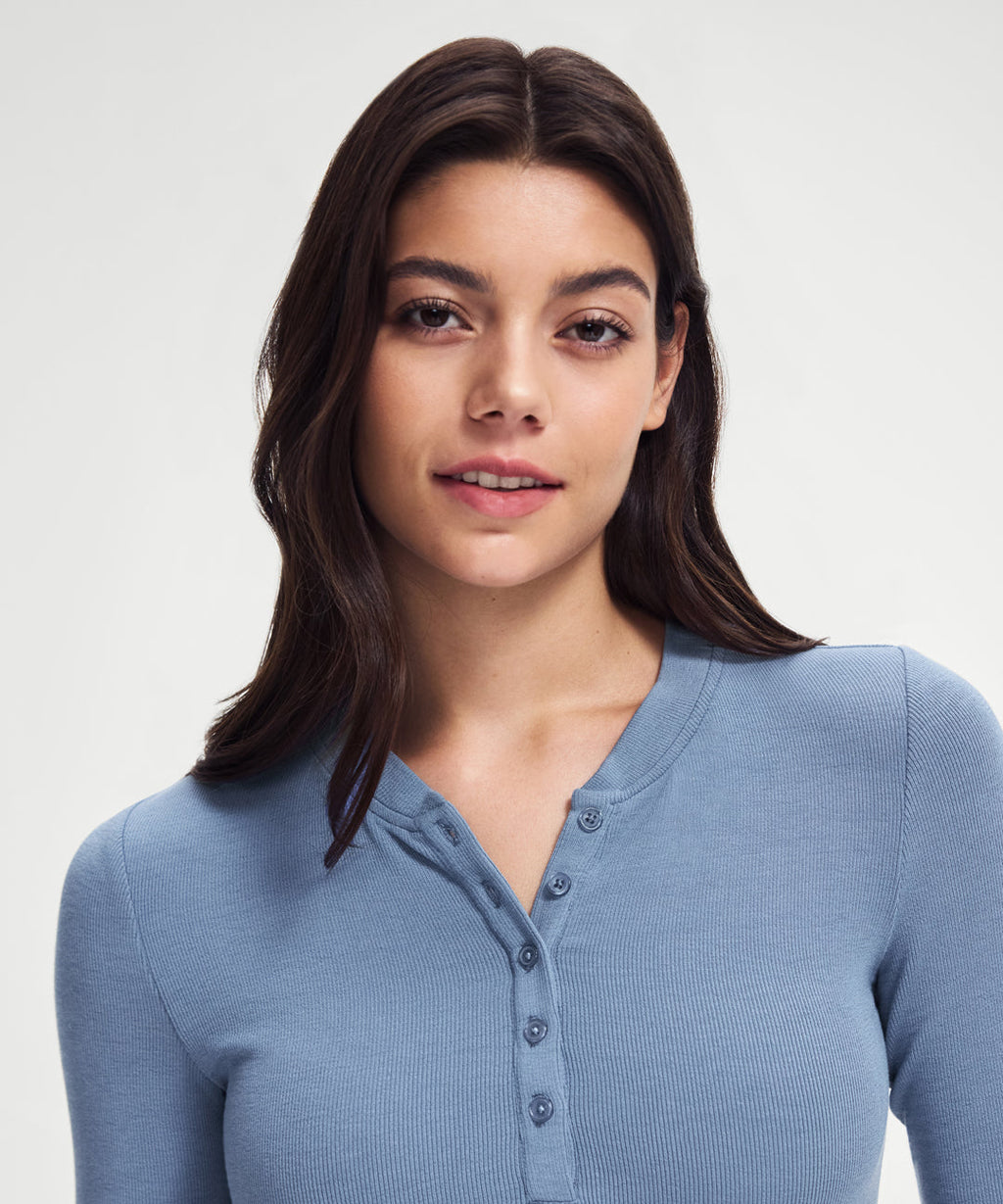 Ribbed Modal Button Long Sleeve