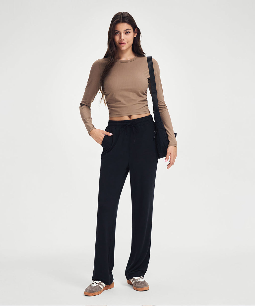 Ribbed Cropped Ruched Long Sleeve