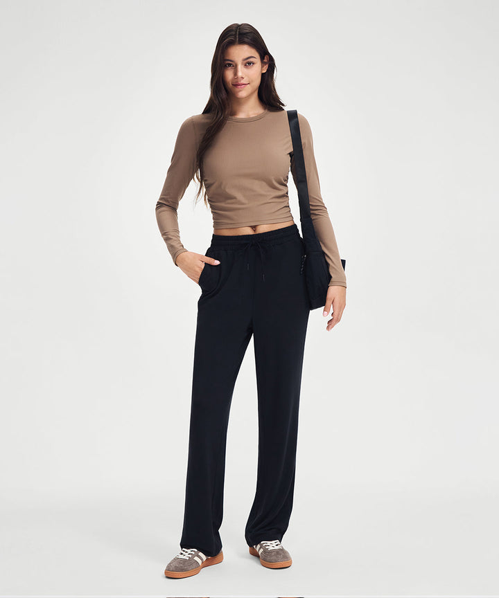 Ribbed Cropped Ruched Long Sleeve