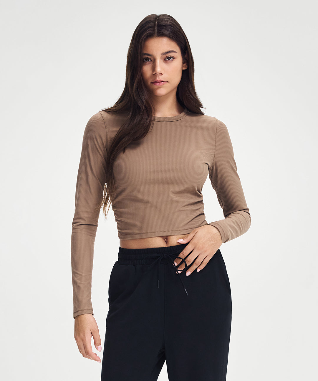 Ribbed Cropped Ruched Long Sleeve