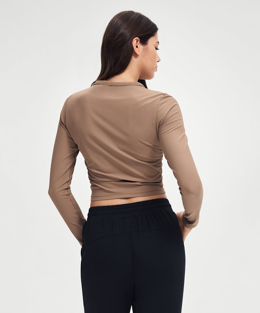 Ribbed Cropped Ruched Long Sleeve