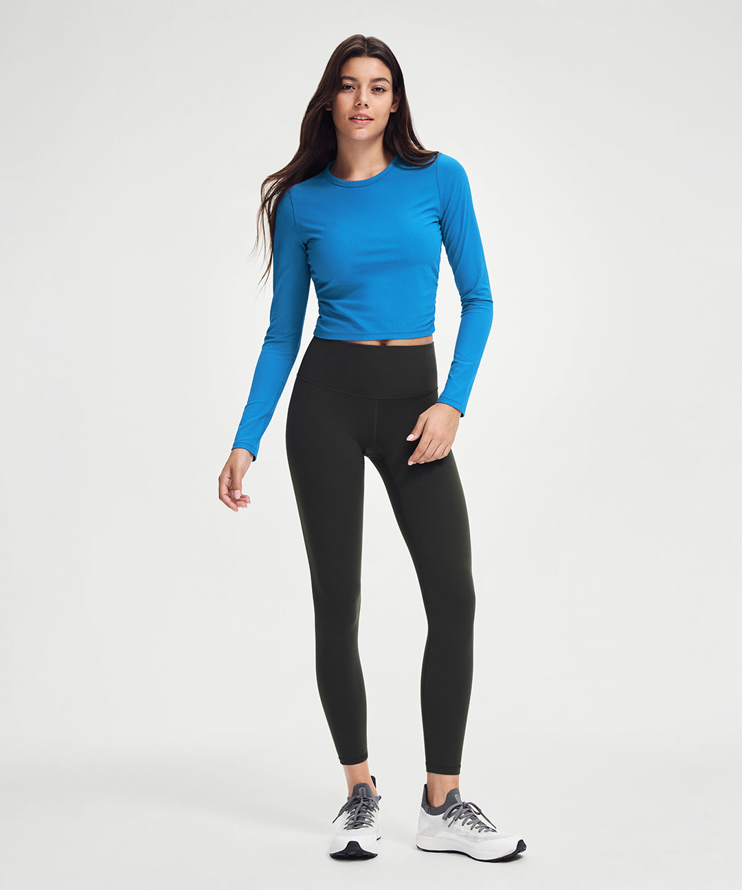 Ribbed Cropped Ruched Long Sleeve