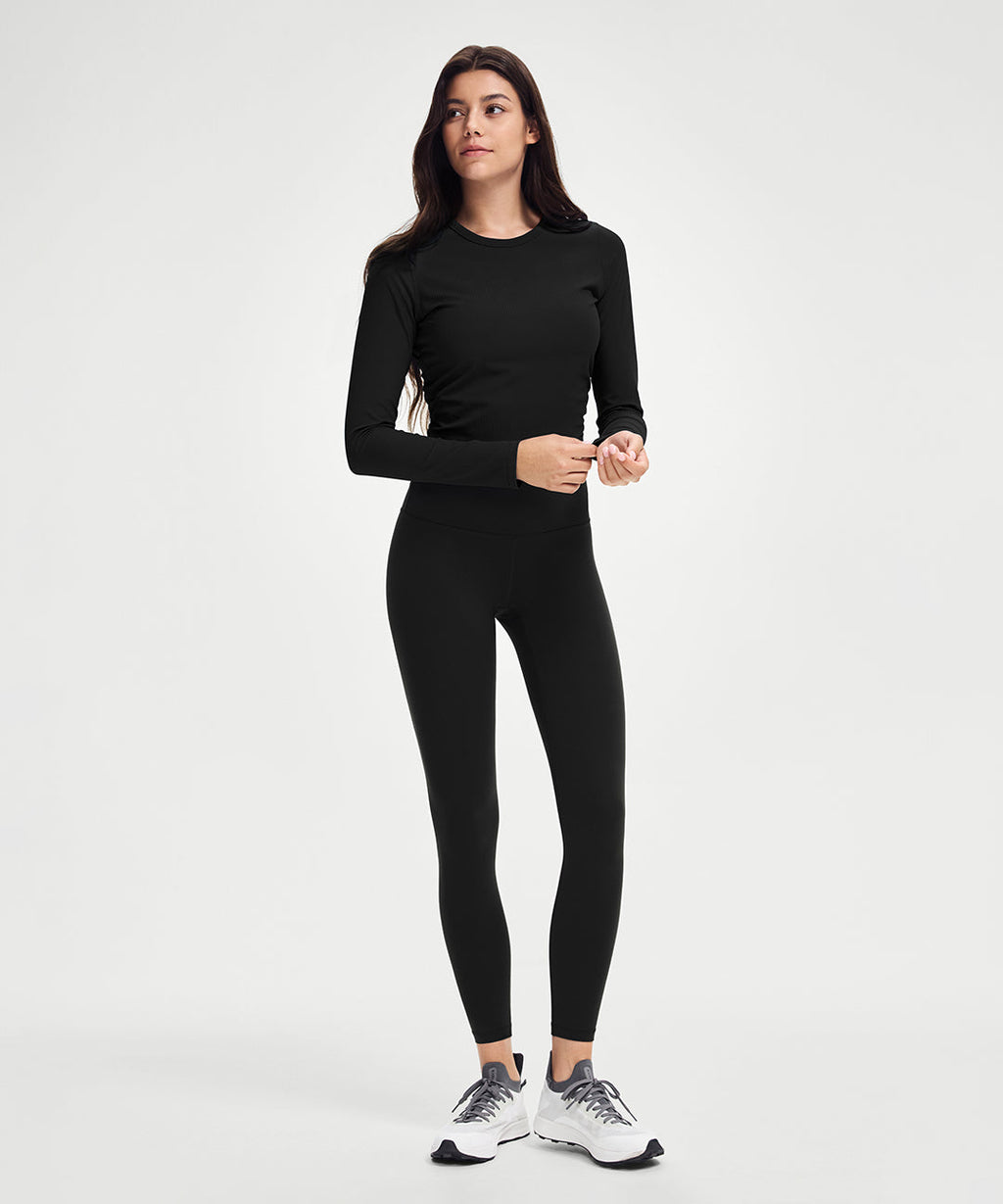 Ribbed Cropped Ruched Long Sleeve