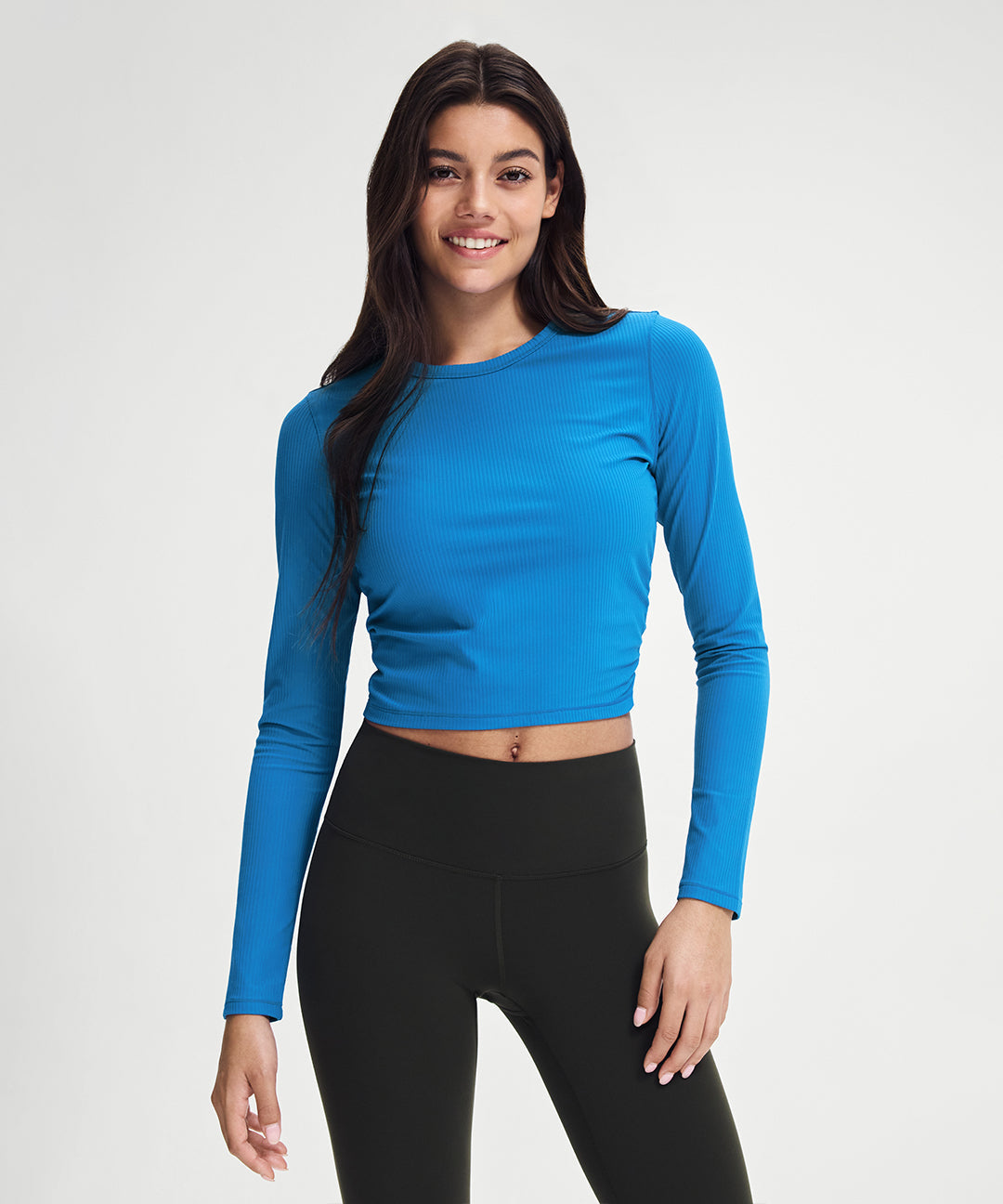 Ribbed Cropped Ruched Long Sleeve