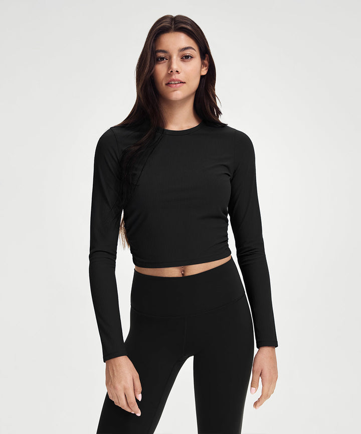 Ribbed Cropped Ruched Long Sleeve