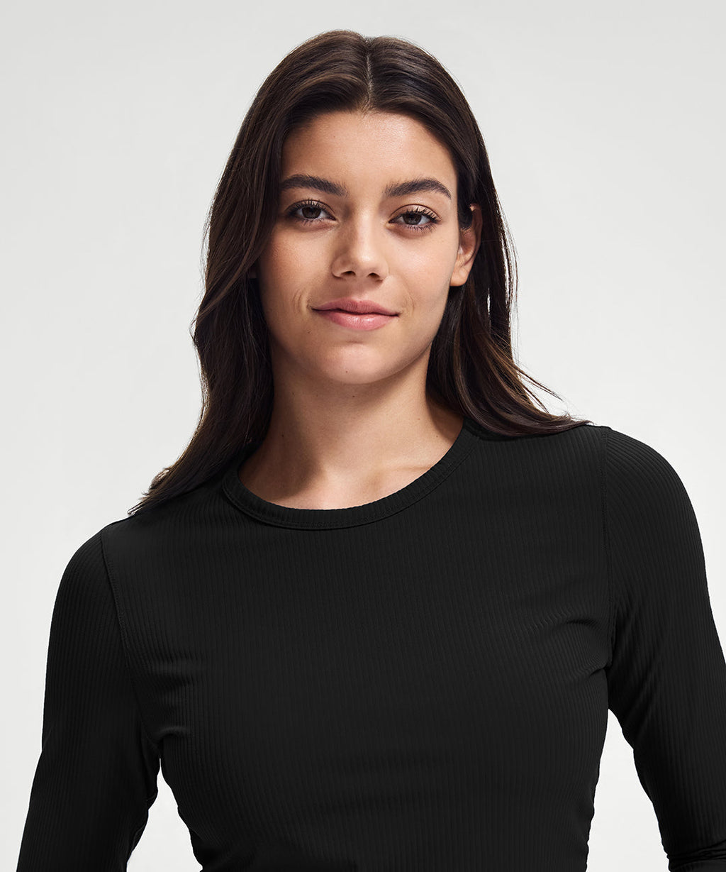 Ribbed Cropped Ruched Long Sleeve
