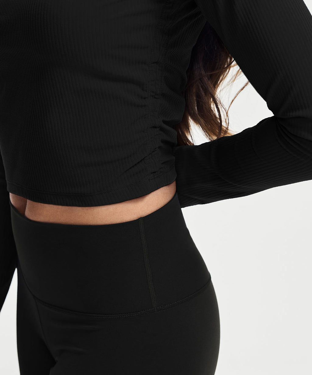 Ribbed Cropped Ruched Long Sleeve