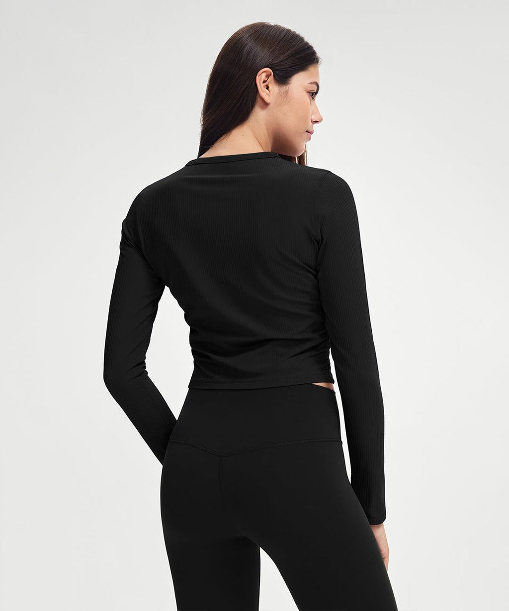 Ribbed Cropped Ruched Long Sleeve