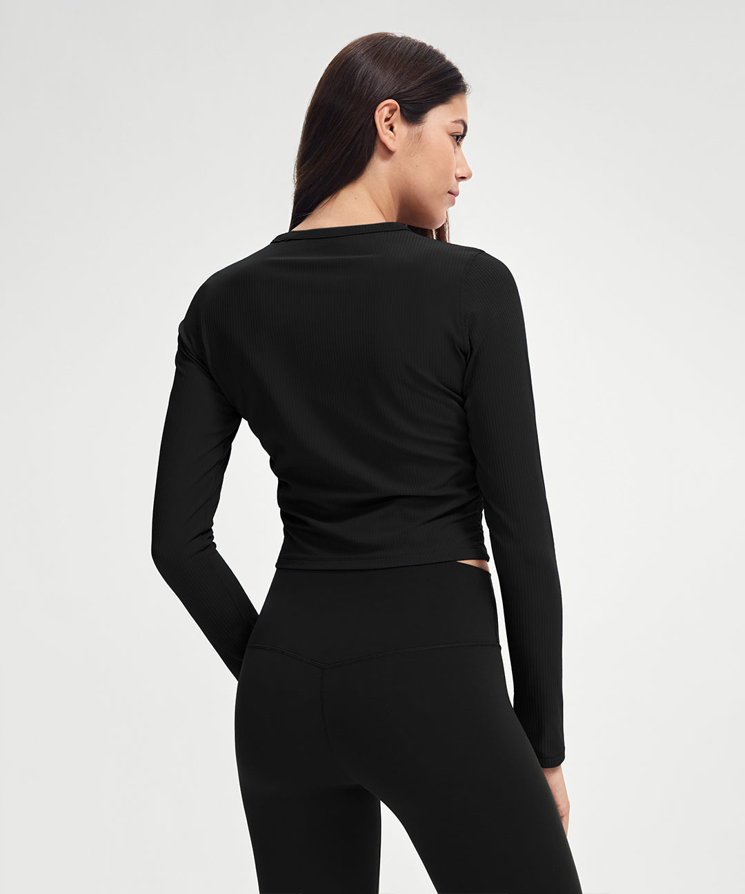 Ribbed Cropped Ruched Long Sleeve