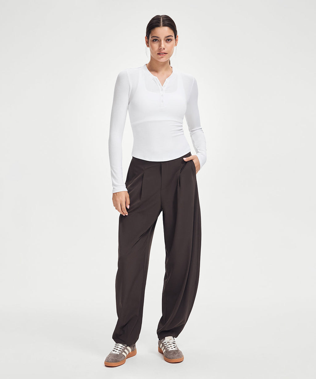 Ribbed Modal Button Long Sleeve