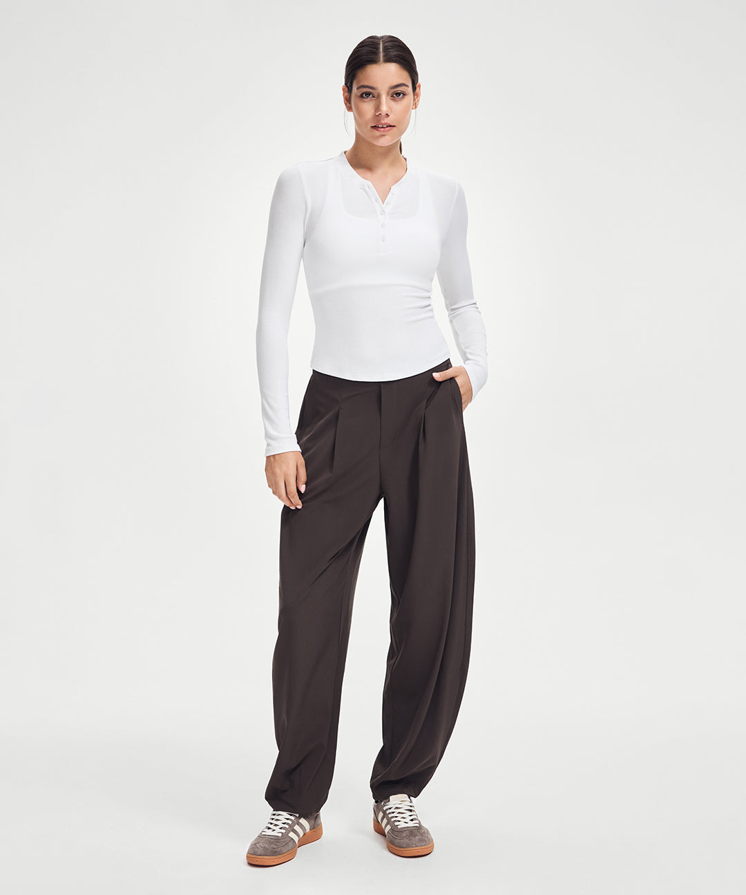 Ribbed Modal Button Long Sleeve