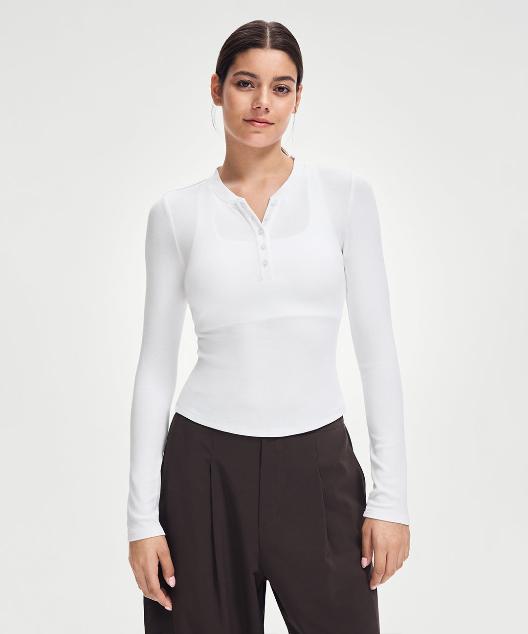 Ribbed Modal Button Long Sleeve