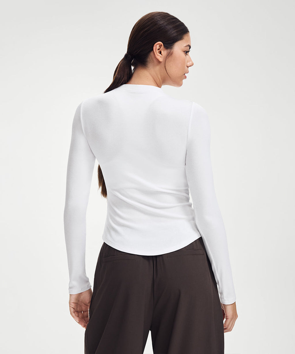 Ribbed Modal Button Long Sleeve