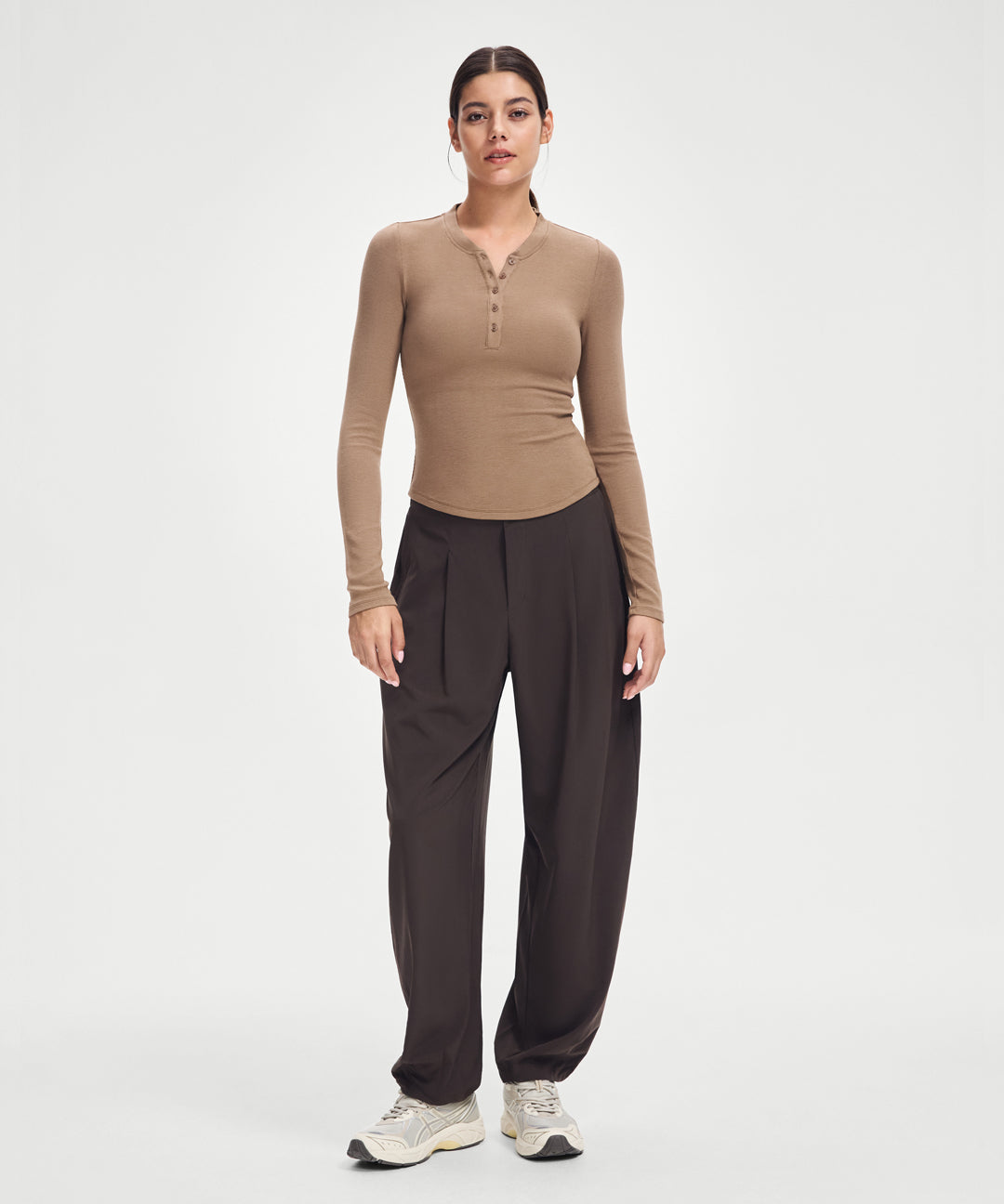 Ribbed Modal Button Long Sleeve