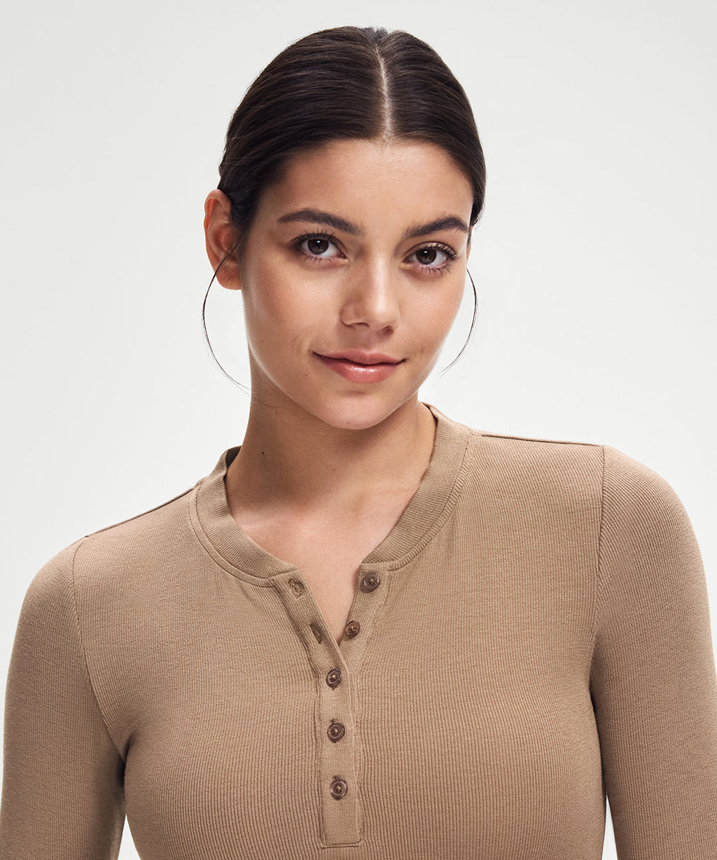 Ribbed Modal Button Long Sleeve