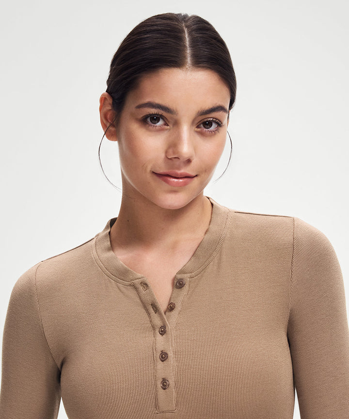 Ribbed Modal Button Long Sleeve