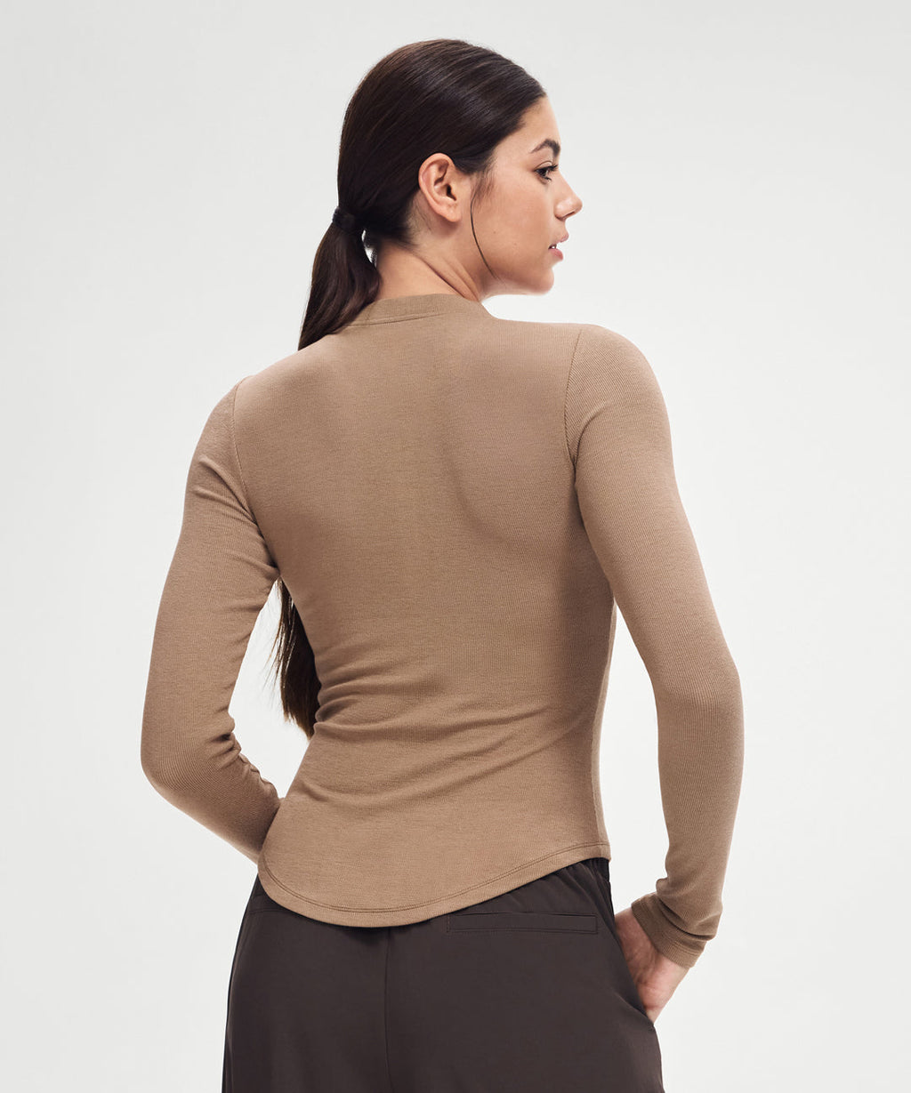 Ribbed Modal Button Long Sleeve