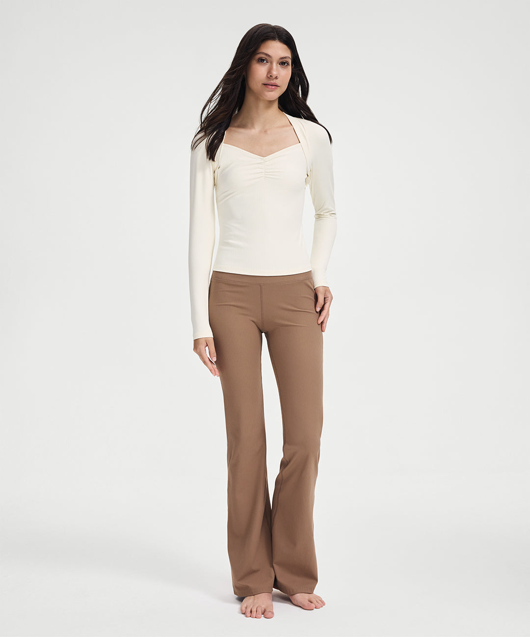 Ruched Sweetheart Neck Long Sleeve