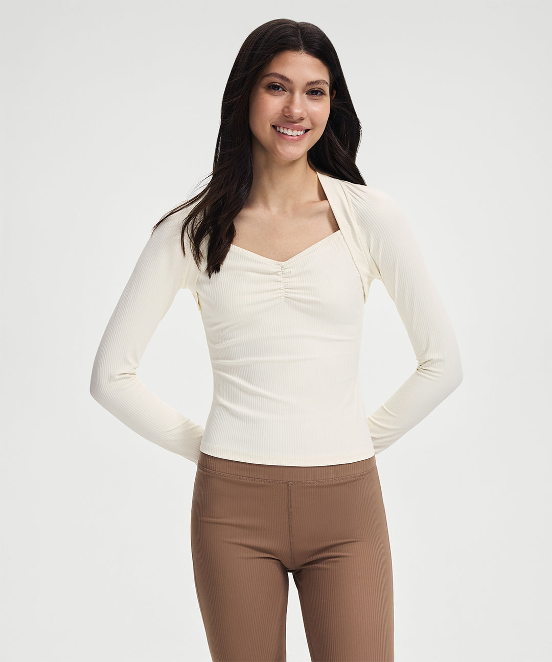 Ruched Sweetheart Neck Long Sleeve