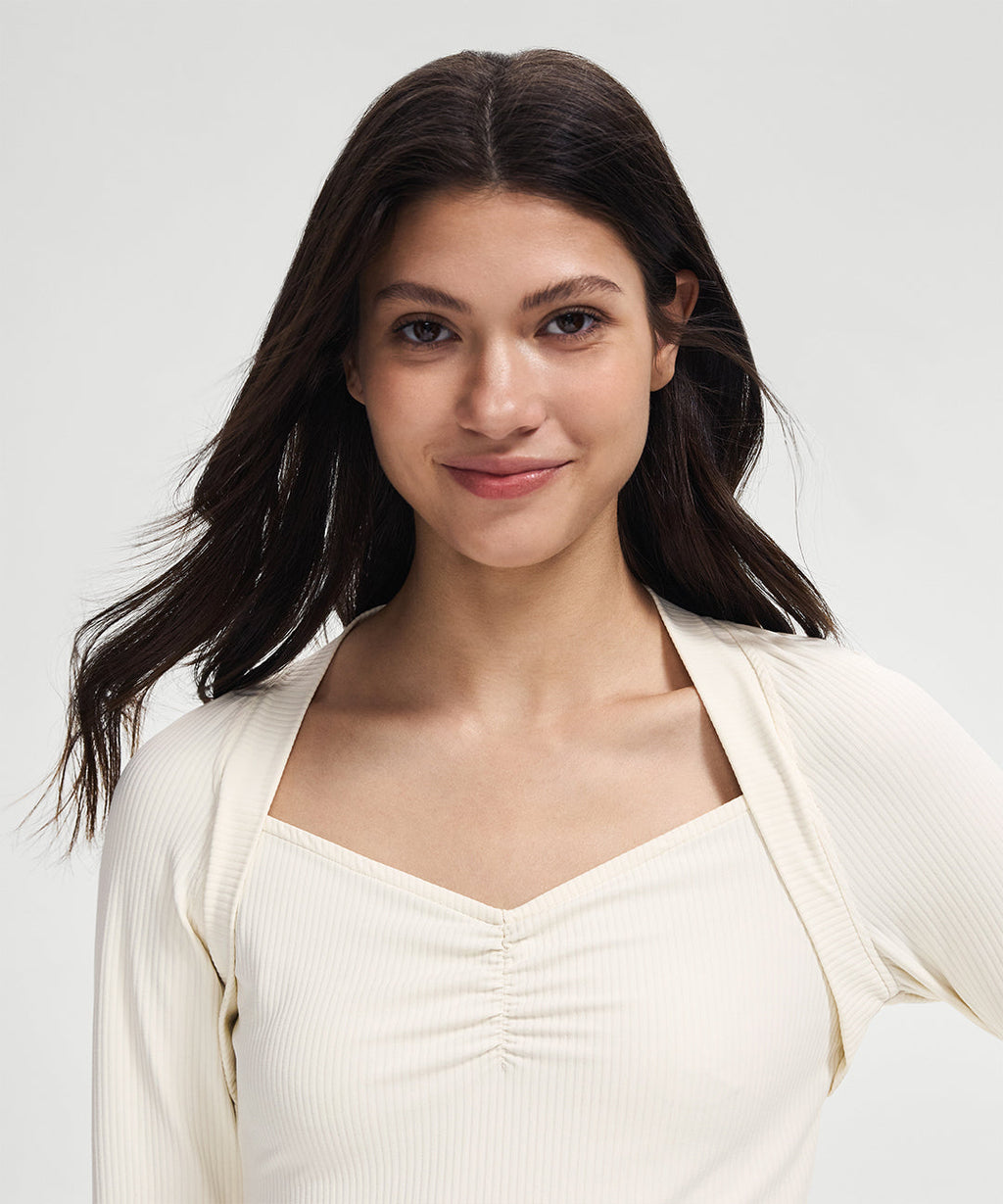 Ruched Sweetheart Neck Long Sleeve
