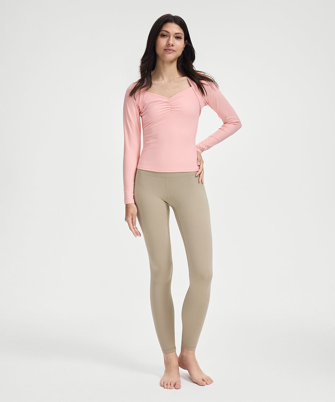 Ruched Sweetheart Neck Long Sleeve