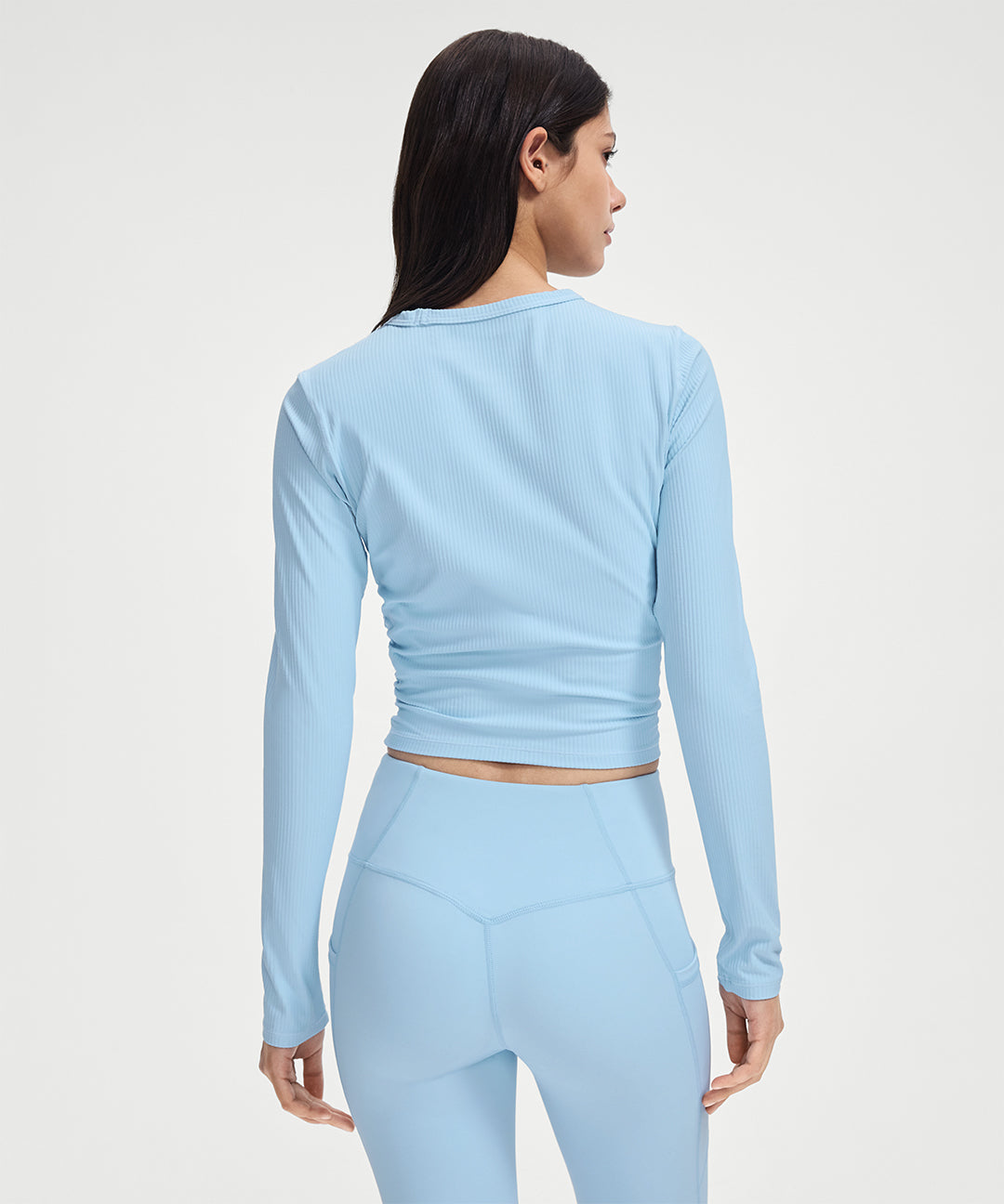 Ribbed Cropped Ruched Long Sleeve
