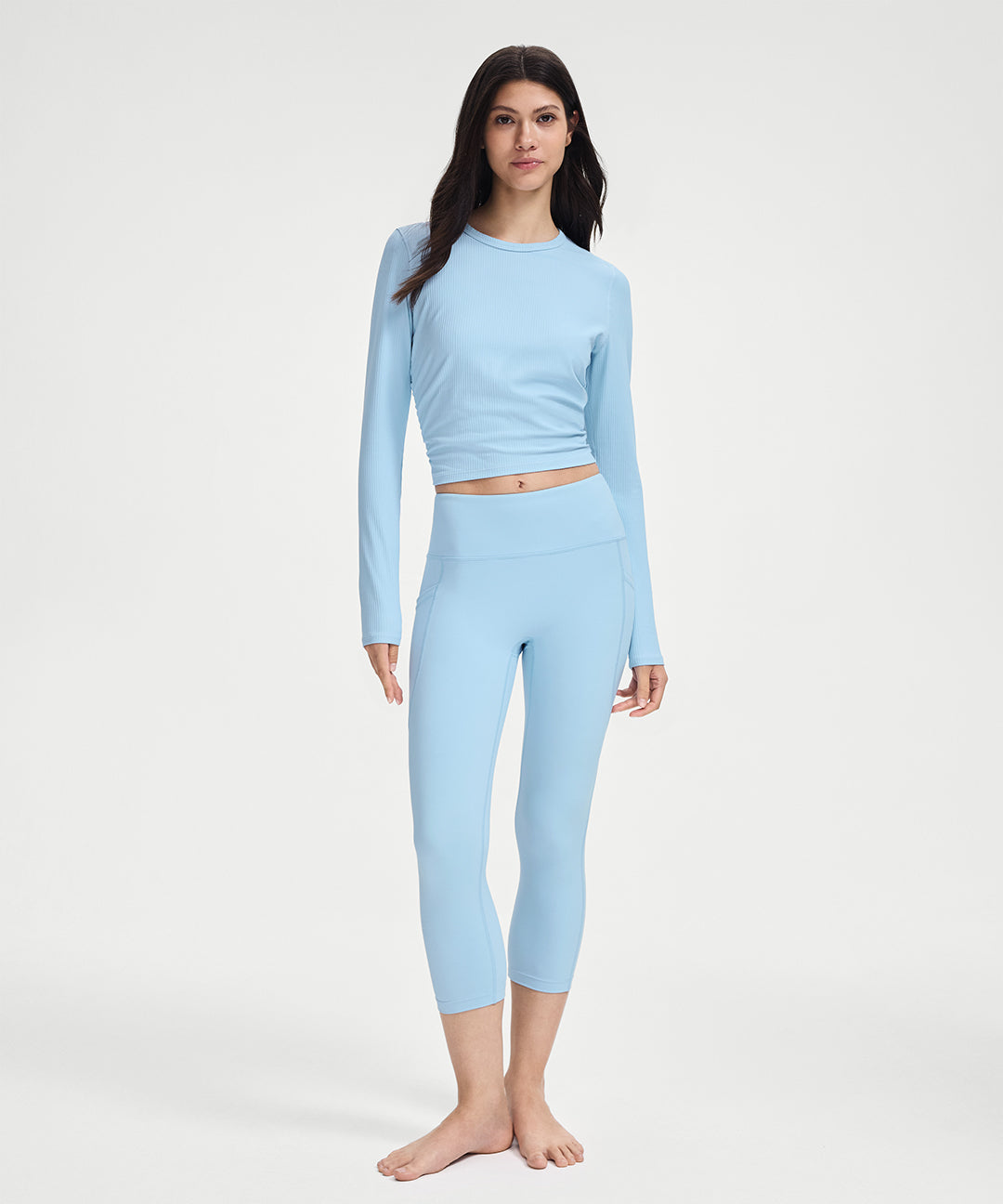 Ribbed Cropped Ruched Long Sleeve