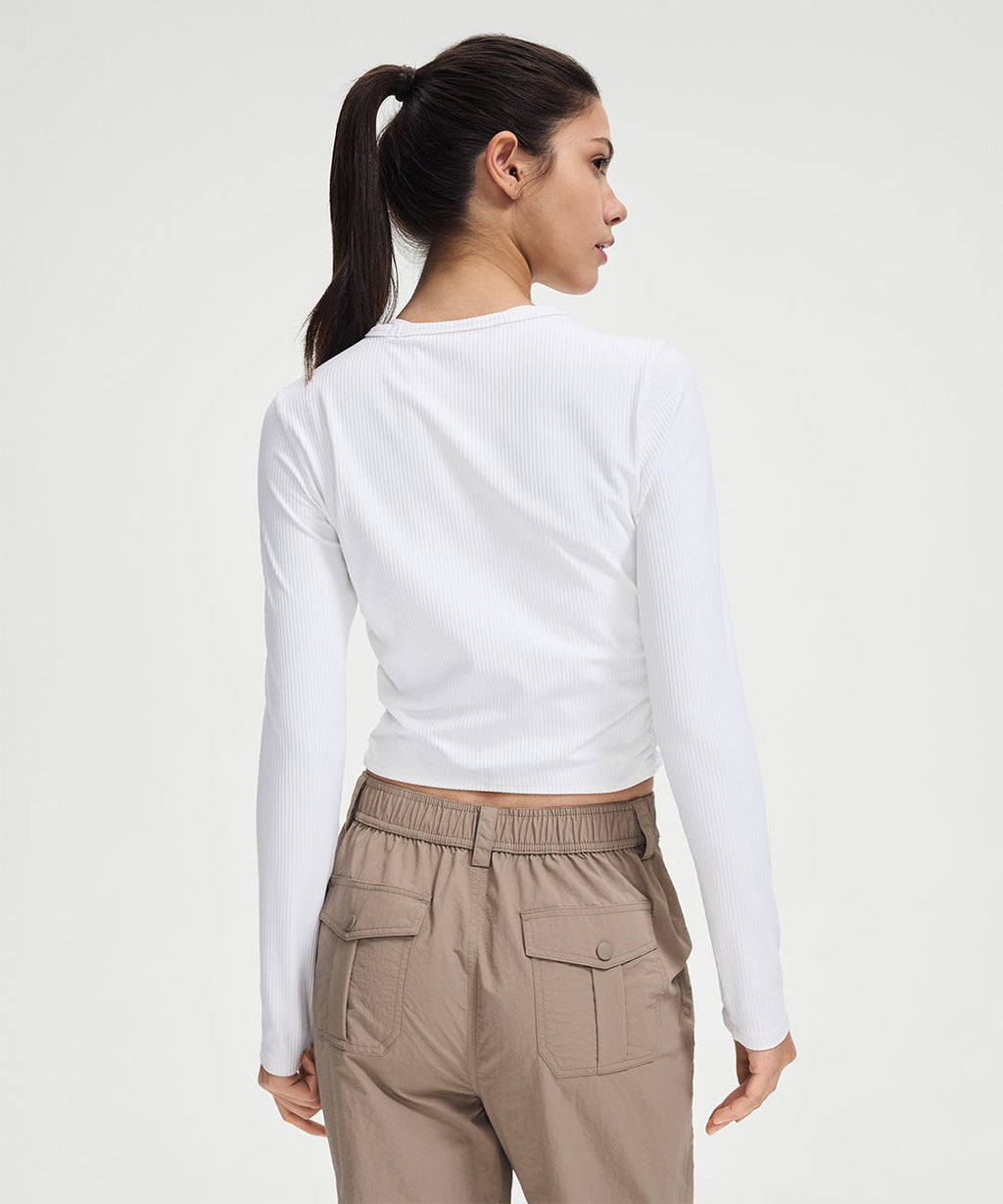 Ribbed Cropped Ruched Long Sleeve