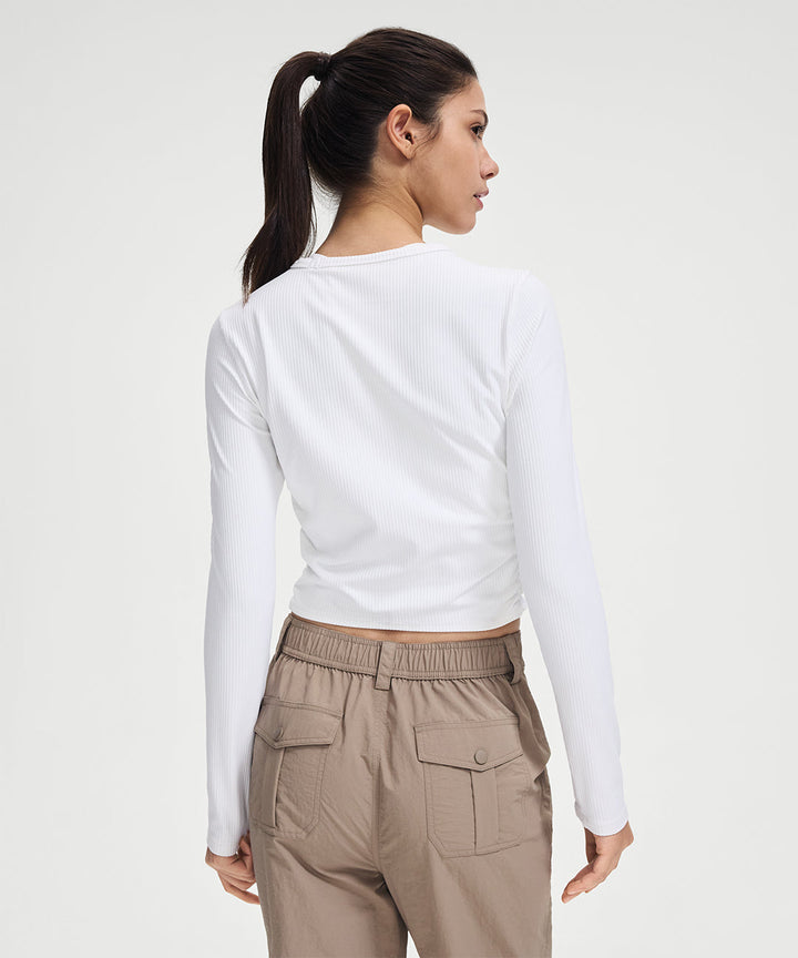 Ribbed Cropped Ruched Long Sleeve