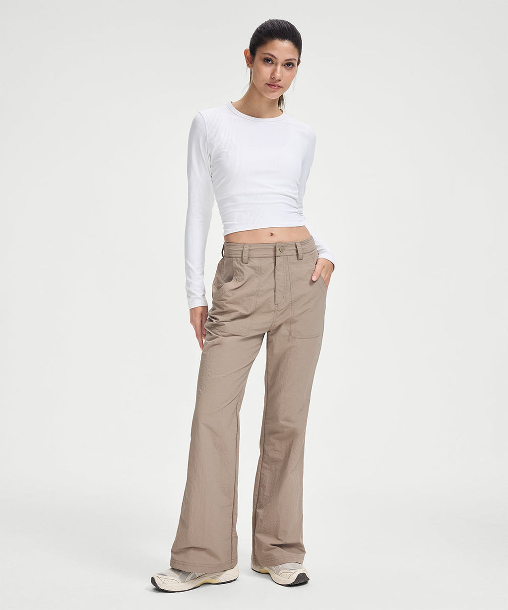 Ribbed Cropped Ruched Long Sleeve