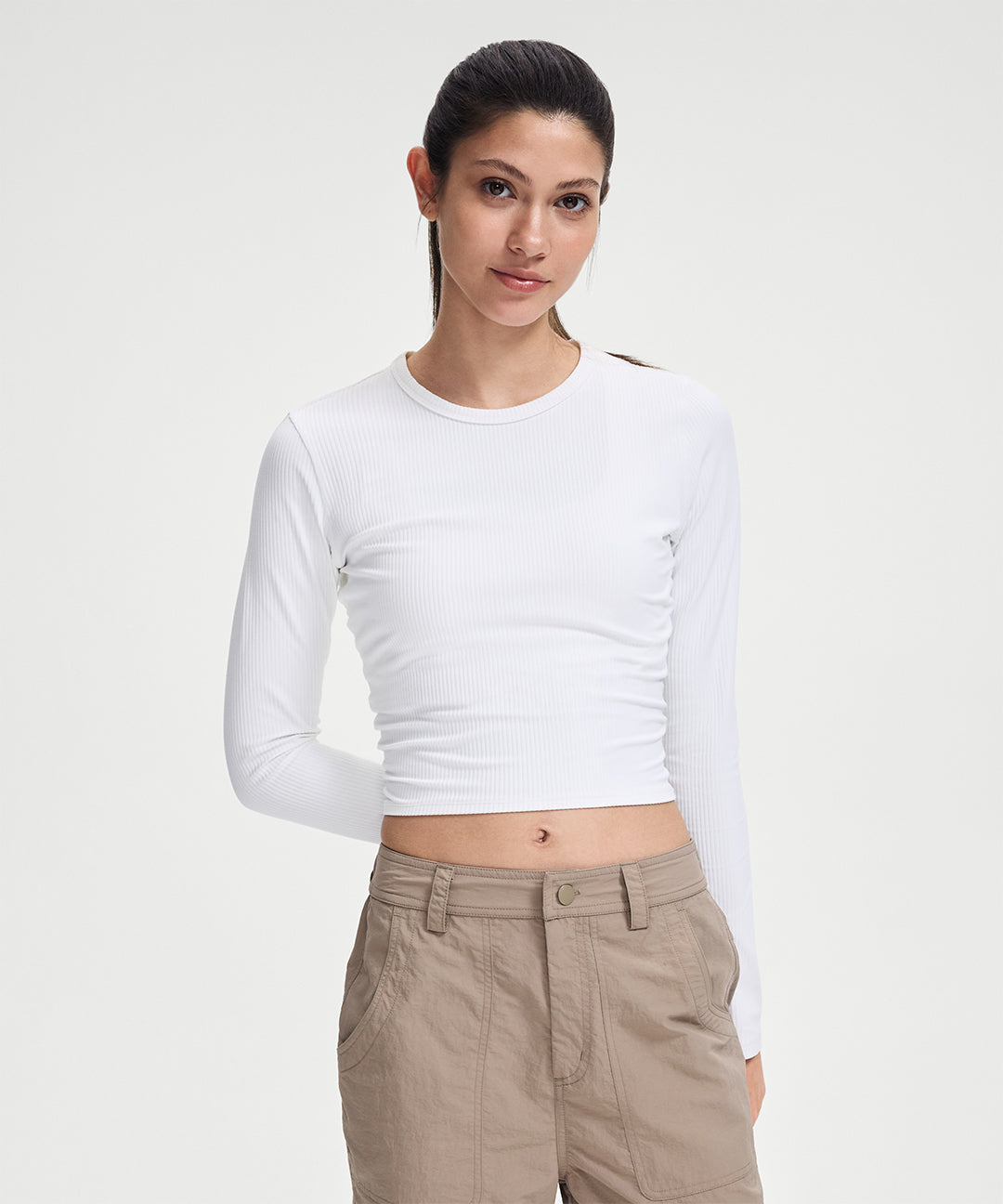 Ribbed Cropped Ruched Long Sleeve