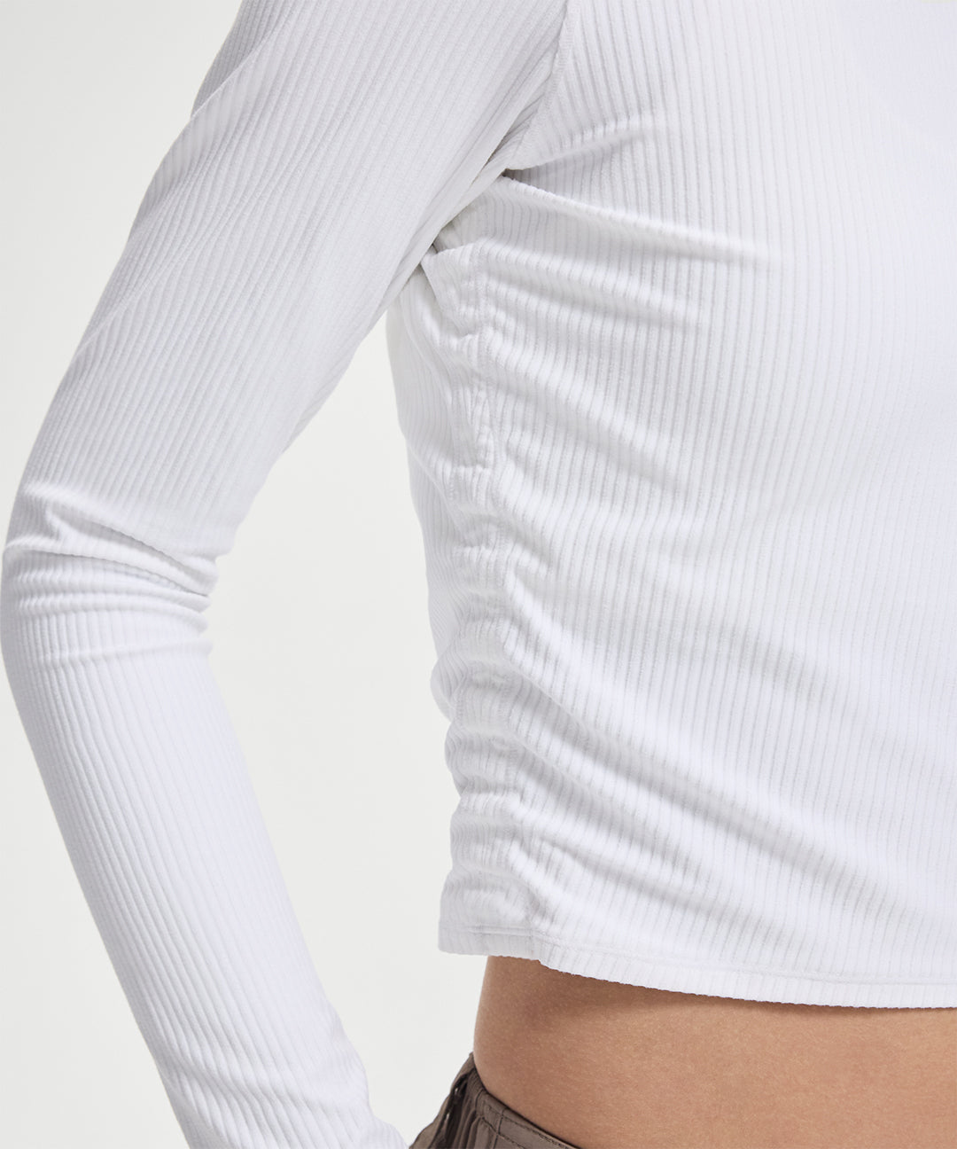 Ribbed Cropped Ruched Long Sleeve