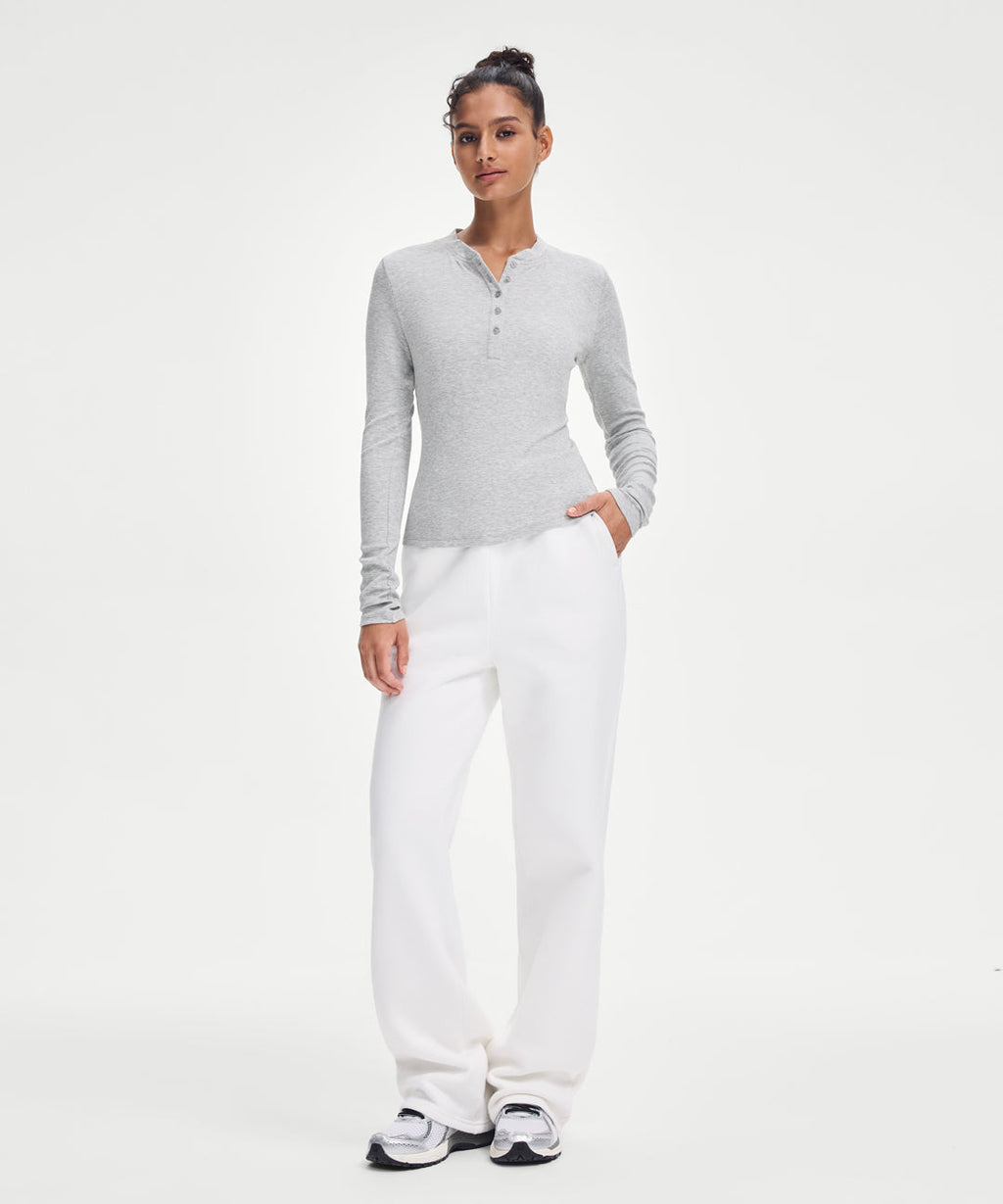 Ribbed Modal Button Long Sleeve