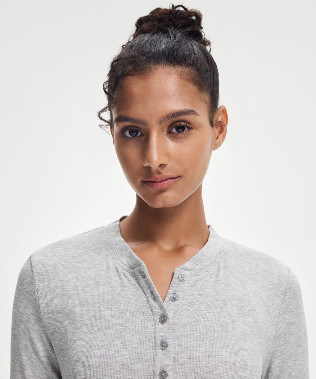 Ribbed Modal Button Long Sleeve