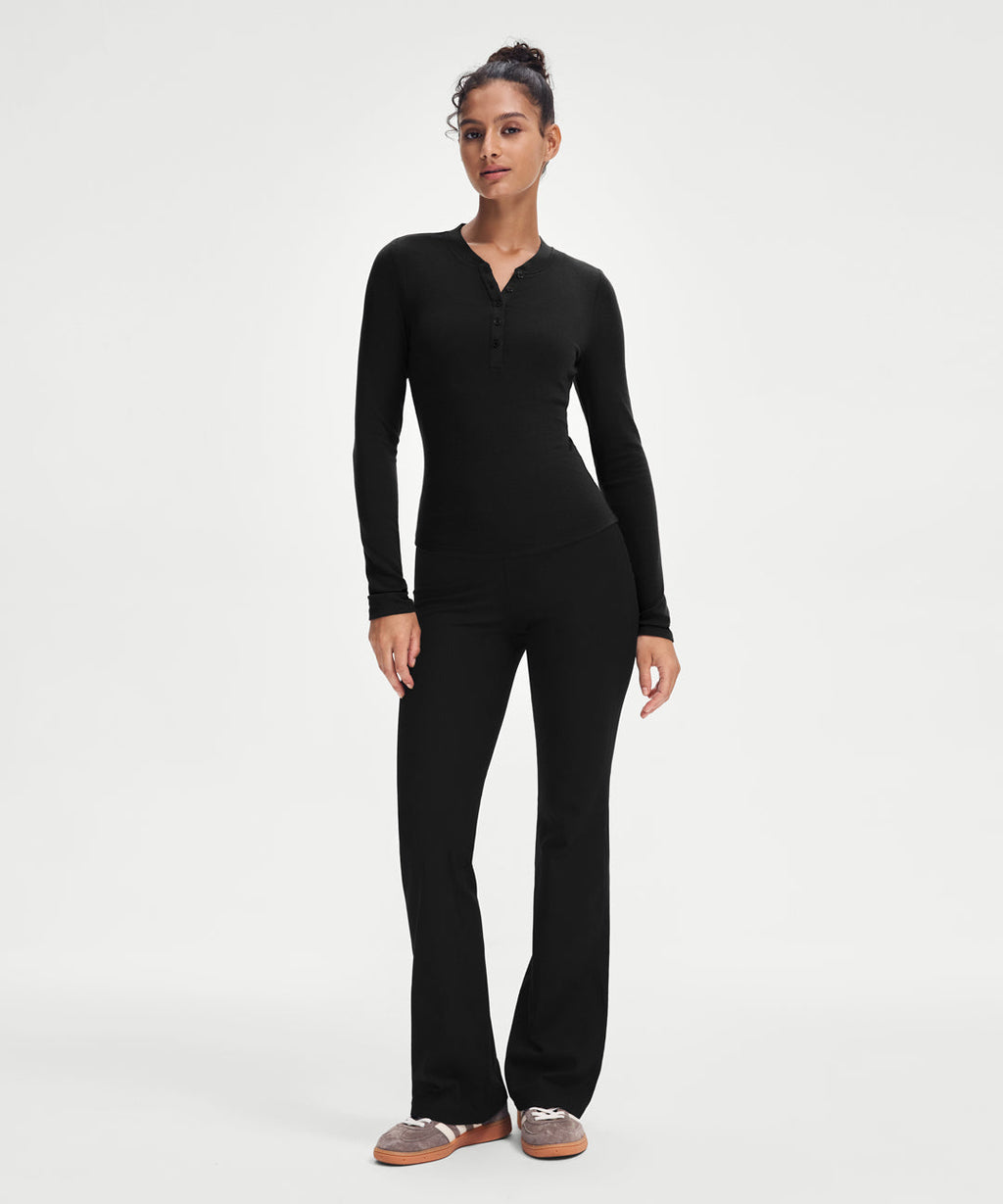 Ribbed Modal Button Long Sleeve