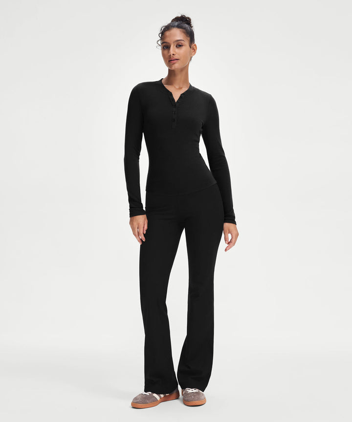 Ribbed Modal Button Long Sleeve