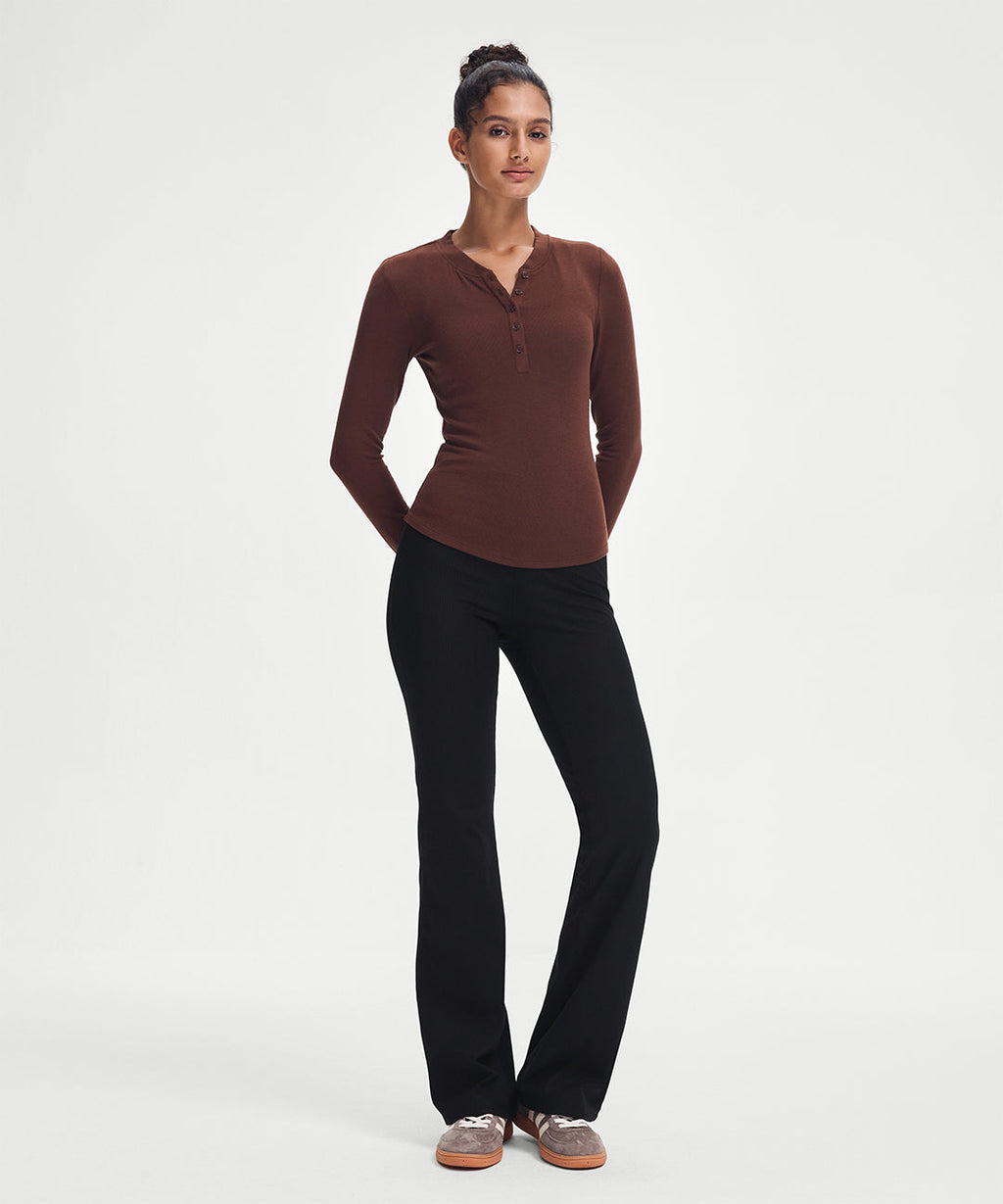 Ribbed Modal Button Long Sleeve