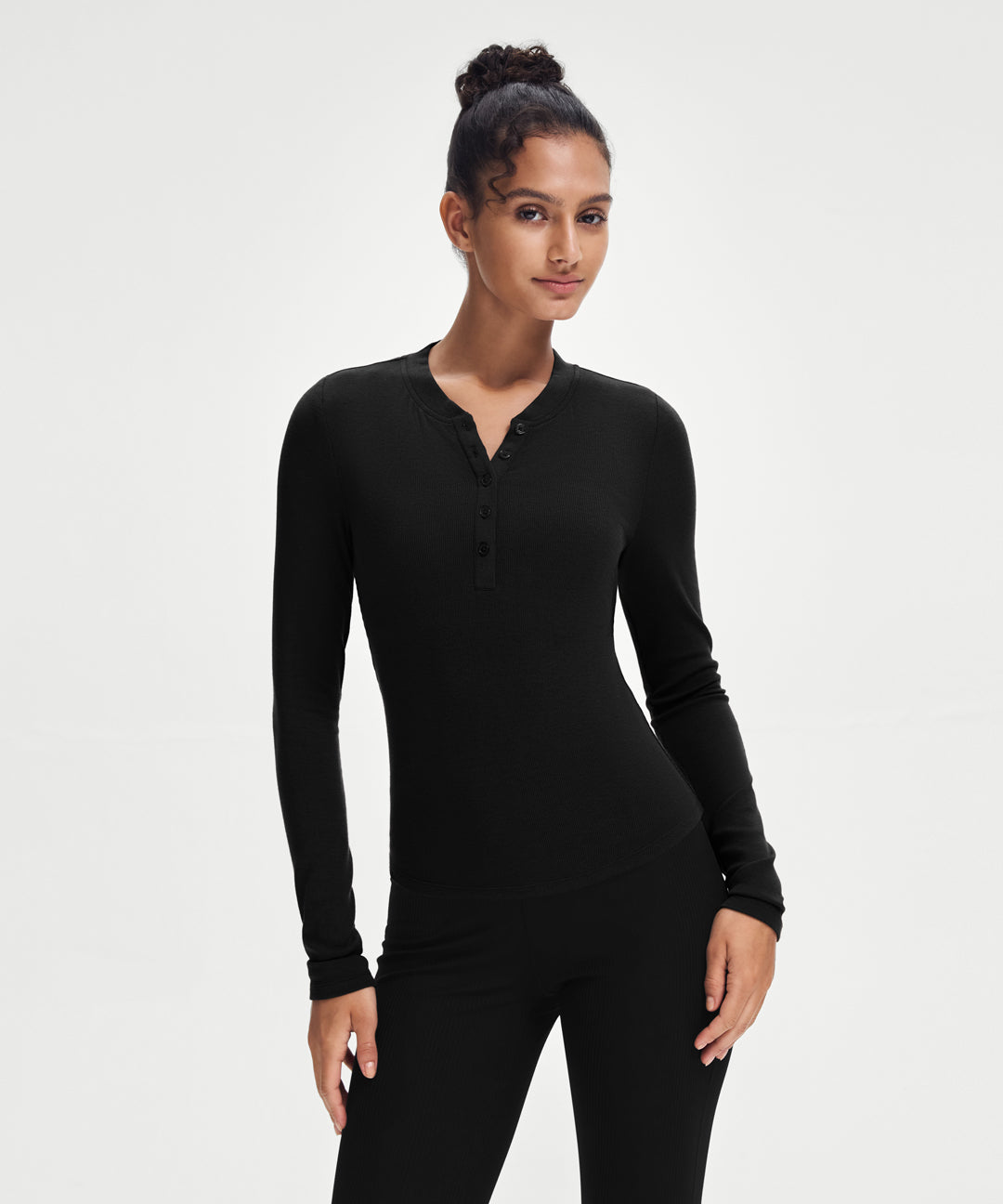 Ribbed Modal Button Long Sleeve