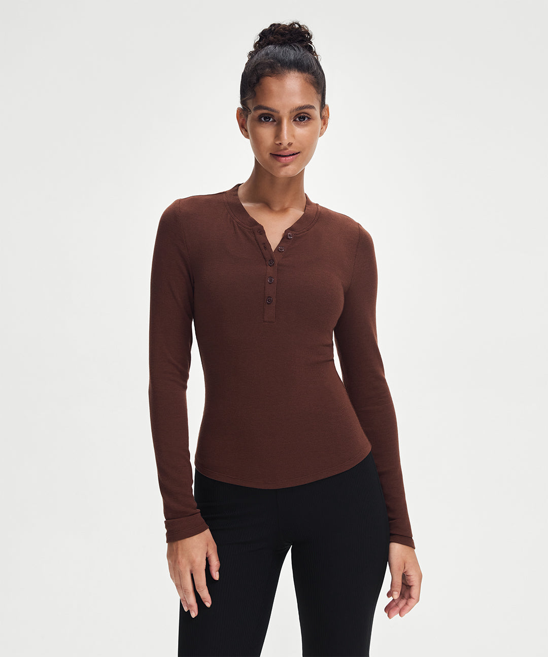 Ribbed Modal Button Long Sleeve