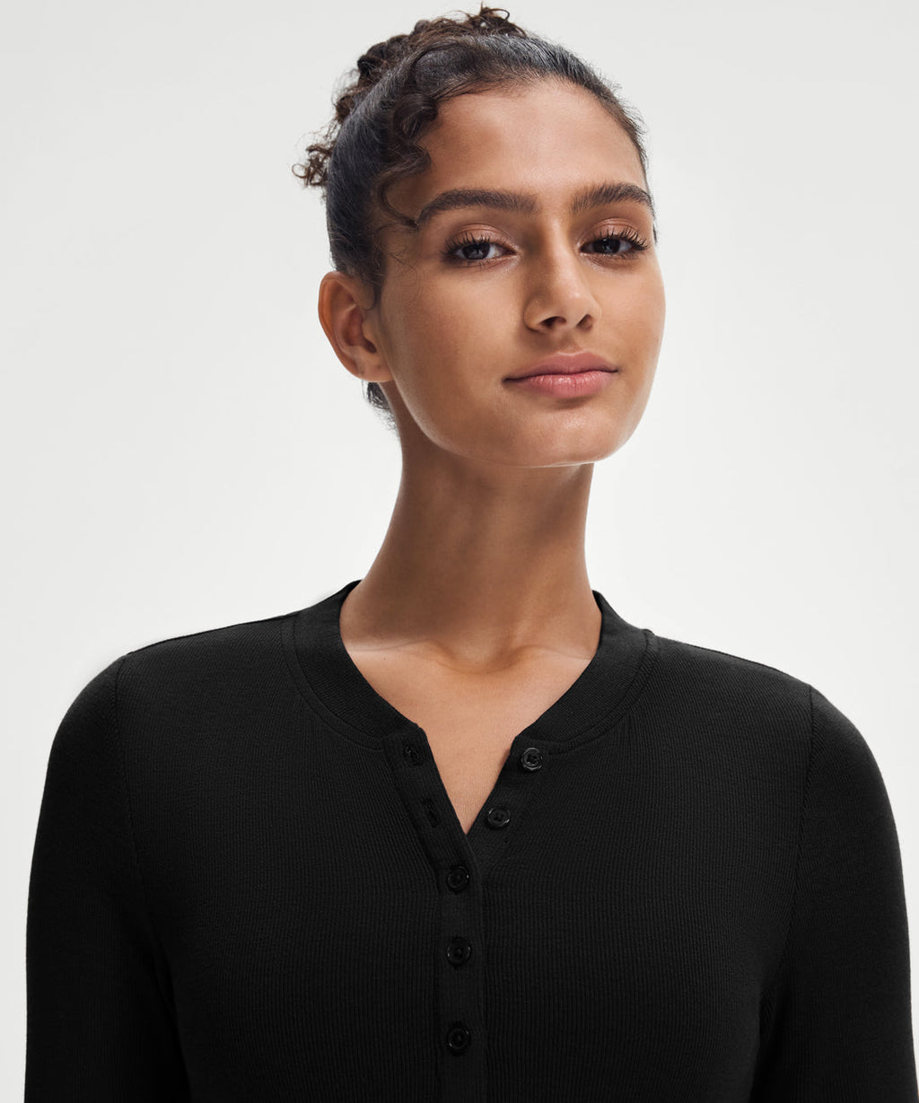 Ribbed Modal Button Long Sleeve