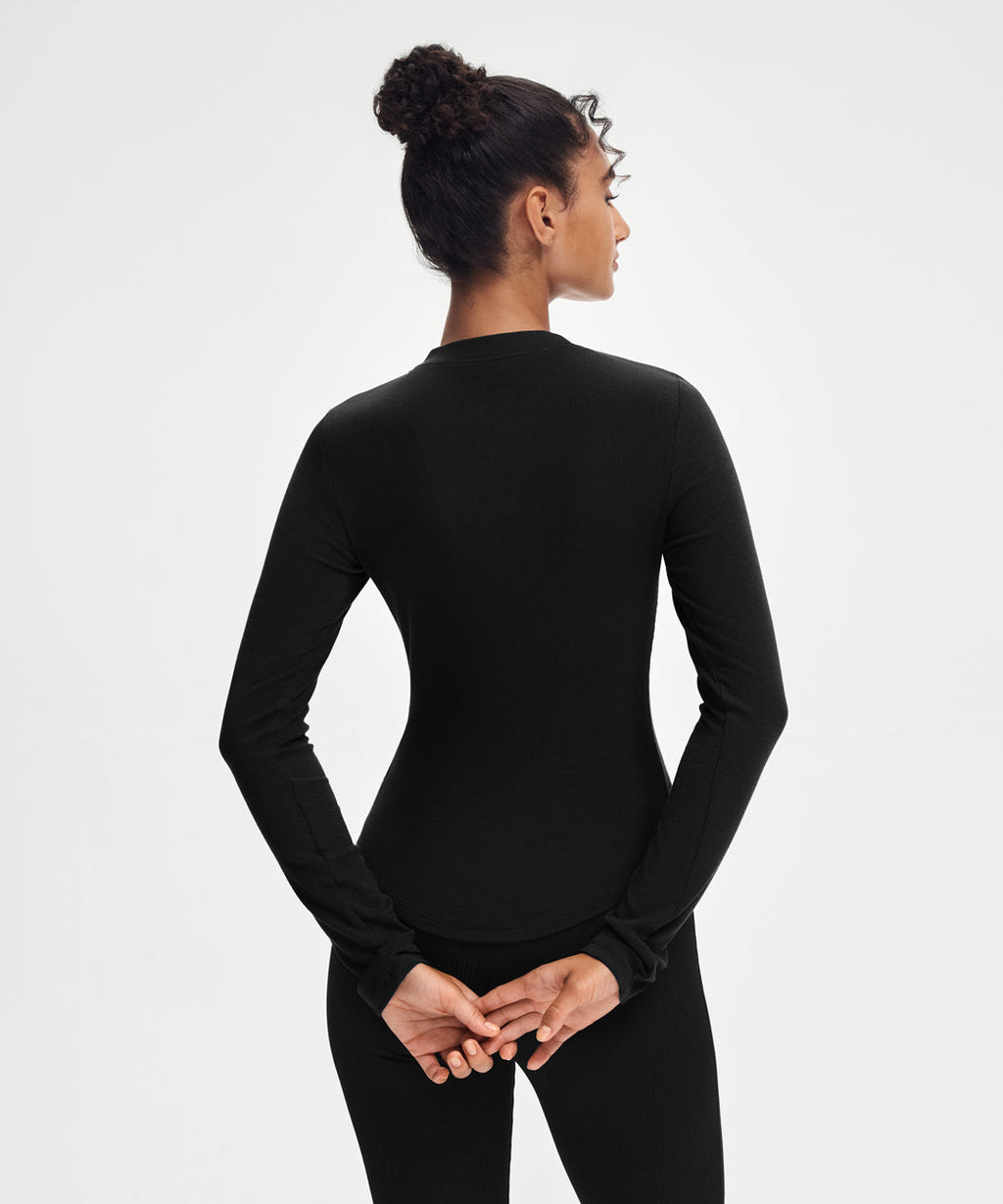 Ribbed Modal Button Long Sleeve