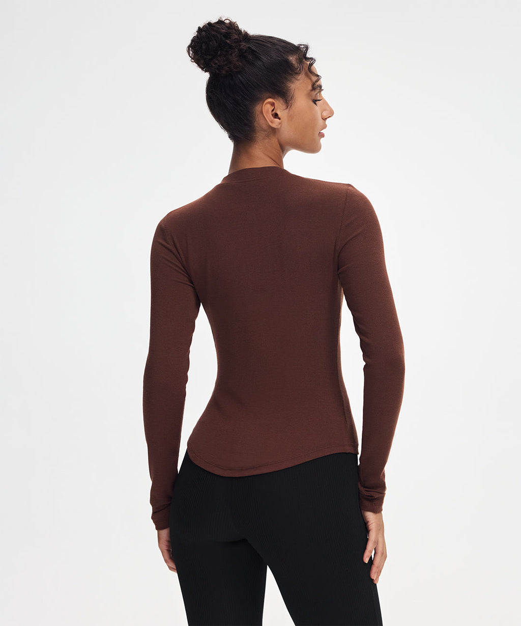 Ribbed Modal Button Long Sleeve