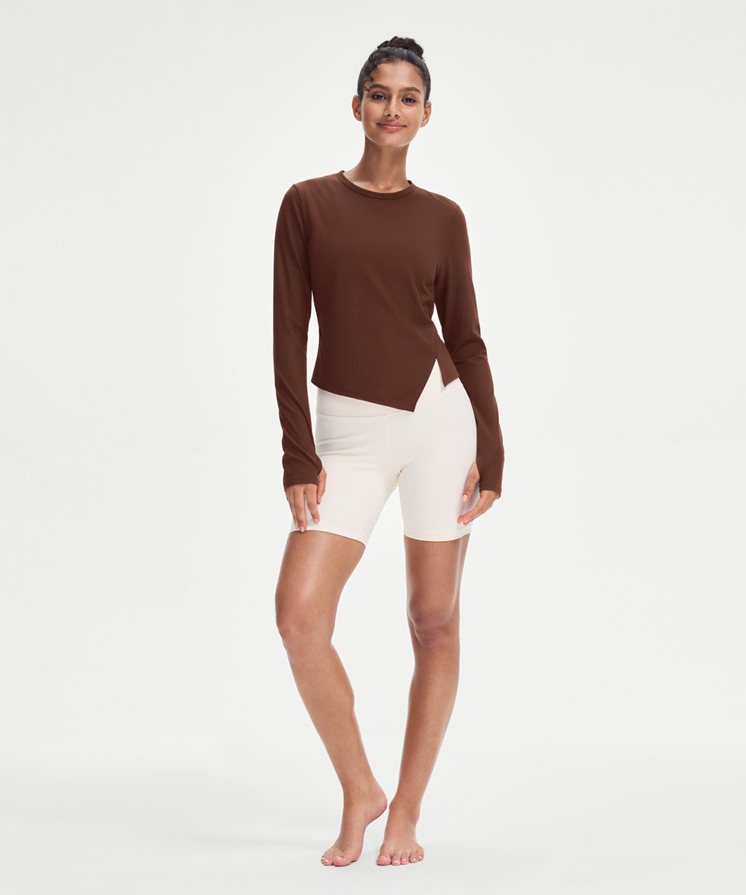 Ribbed Side-Slit Long Sleeve