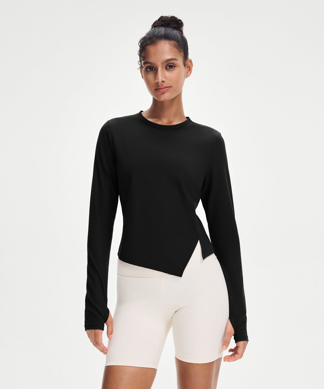 Ribbed Side-Slit Long Sleeve
