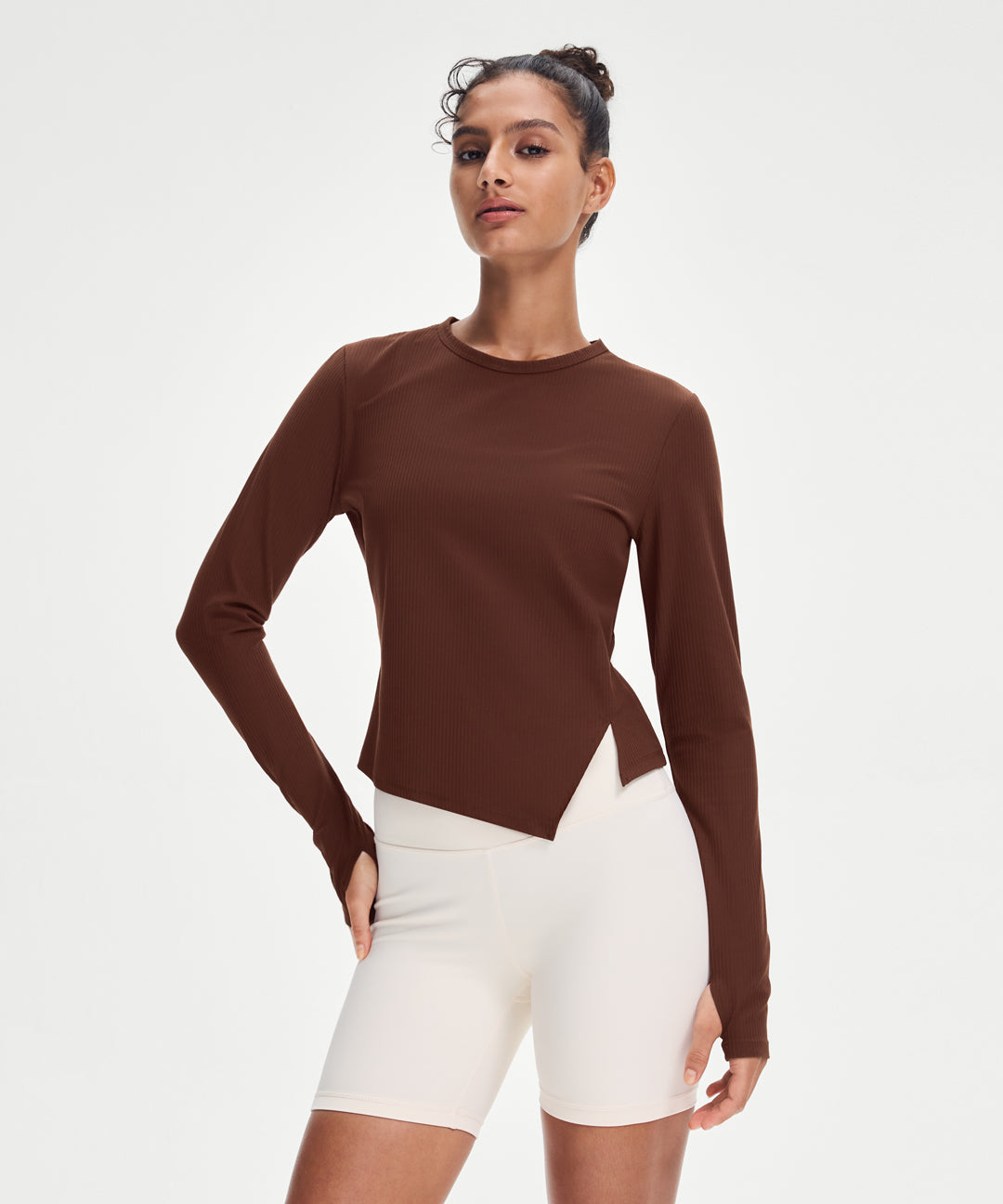 Ribbed Side-Slit Long Sleeve