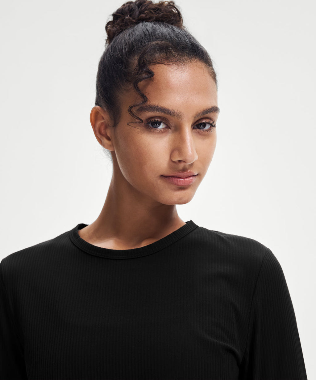 Ribbed Side-Slit Long Sleeve