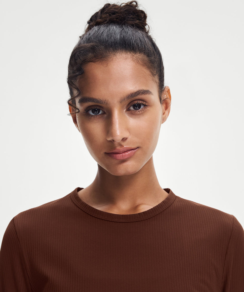 Ribbed Side-Slit Long Sleeve