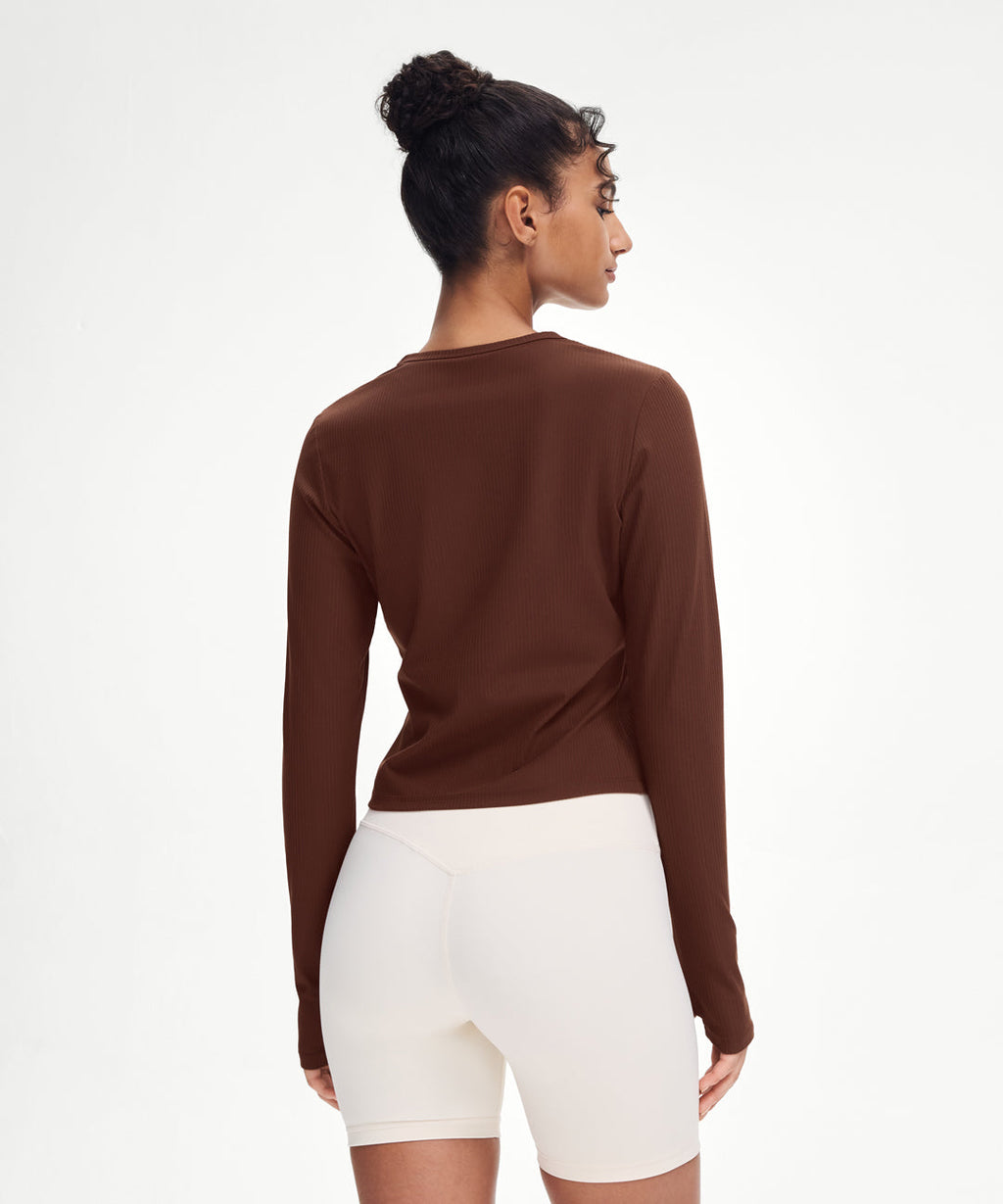 Ribbed Side-Slit Long Sleeve